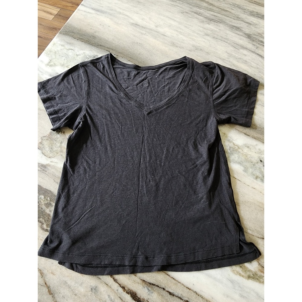 Lululemon Love Tee V-Neck Short Sleeve Pima Cotton T-Shirt Black Heathered Sz 6